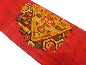 手織り真綿紬　更紗模様織り出し　名古屋帯